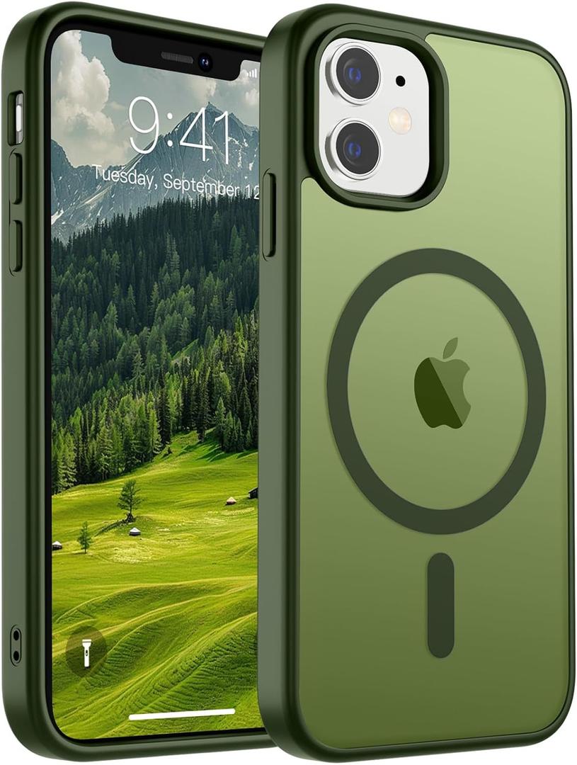 SUPFINE Magnetic for iPhone 11 Case(Compatible with MagSafe)(Military Grade Drop Protection) Slim Translucent Matte Shockproof with Anti-Fingerprint Phone Case,Cangling Green