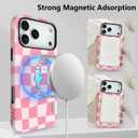 for iPhone 17 Pro Case Pink White Checkered Plaid Pattern | Cute Shockproof Soft TPU and Hard PC Protective Phone Case [Compatible with Magsafe] for Girls Women
