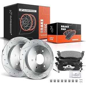 A-Premium 12.60 inch (320mm) Rear Drilled and Slotted Disc Brake Rotors + Ceramic Pads Kit Compatible with Select Nissan and Infiniti Models - Titan 2004-2015, Armada 2005-2015, QX56, 6-PC Set