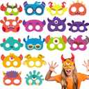 Marsui 32 Pcs Unicorn Monster Safari Animal Face Masks for Kids Cartoon Masks for Animal Birthday Party Decorations
