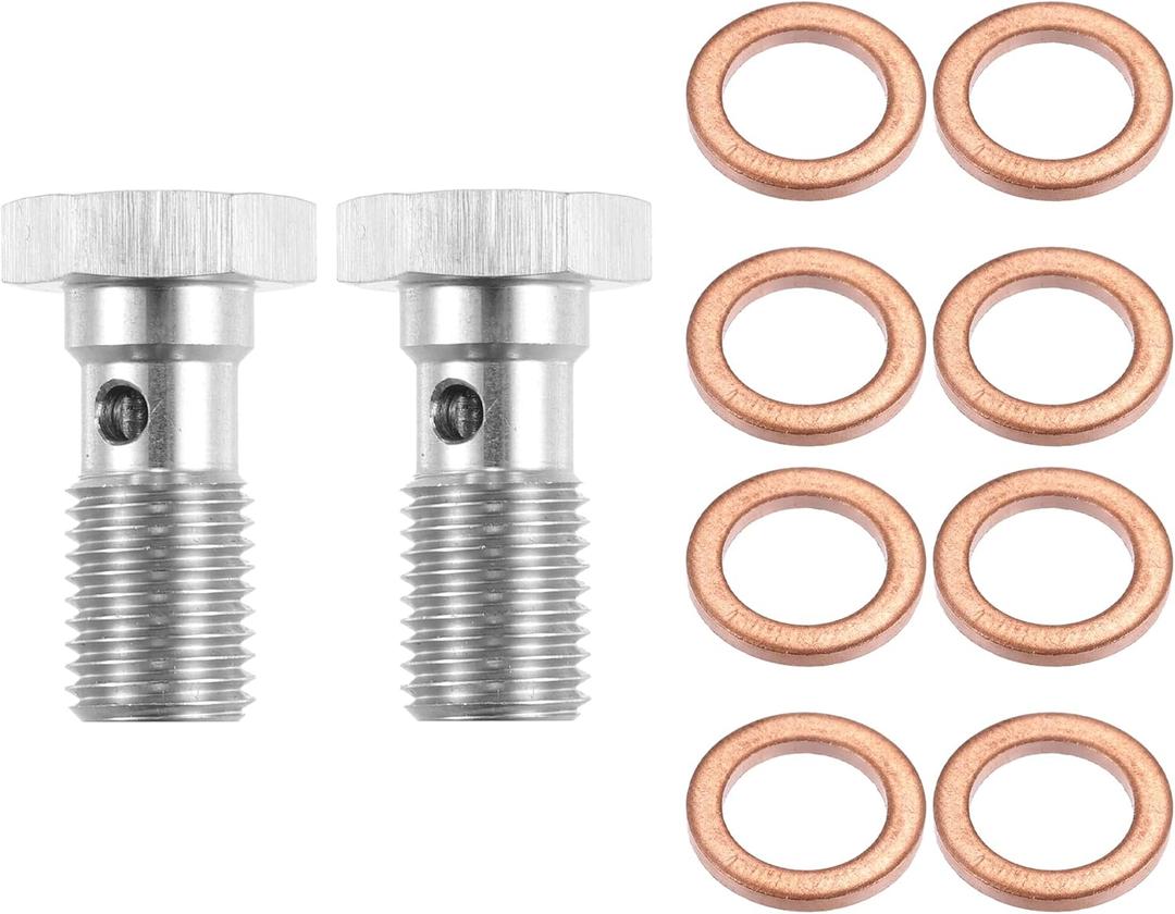 X AUTOHAUX 2pcs Stainless Steel AN4 7/16-20 Thread Brake Line Banjo Bolt with Copper Washers Single Banjo Bolt 25mm Length