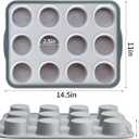 Aichoof 12 Cup Silicone Muffin Pan, Non-Stick Baking Mold w/Steel Frame | Food Grade Silicone, Heat Resistant -40F to 440F, Dishwasher Safe, Grey