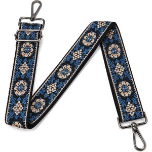 Purse Strap Adjustable Replacement Crossbody Bag Strap Retro Jacquard Embroidery Shoulder Straps for Canvas Bag (Black Hardware-retro Flower-612)