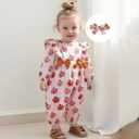 Halloween Baby Girl Outfit Infant Fall Clothes Long Sleeve Bubble Romper Pumpkin Bodysuit Jumpsuit with Headband (3-6 Months)