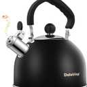 Premium Stainless Steel Tea Kettle for Stove Top - 2 Quart Capacity, Efficient Heating, Audible Whistle, Safe Handle - Ideal for Hot Water & Tea(black)