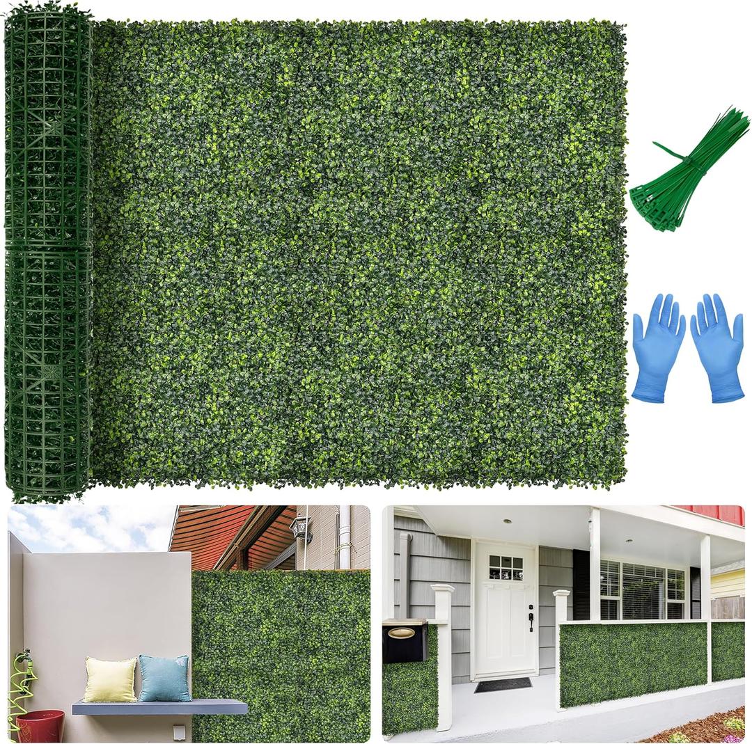 Artificial Boxwood Backdrop Roll: 48"x120" (40 sqft) UV-Anti Greenery Faux Grass Hedge for Indoor Outdoor Green Wall Decor, Patio Privacy Screen, Garden Fence Covering
