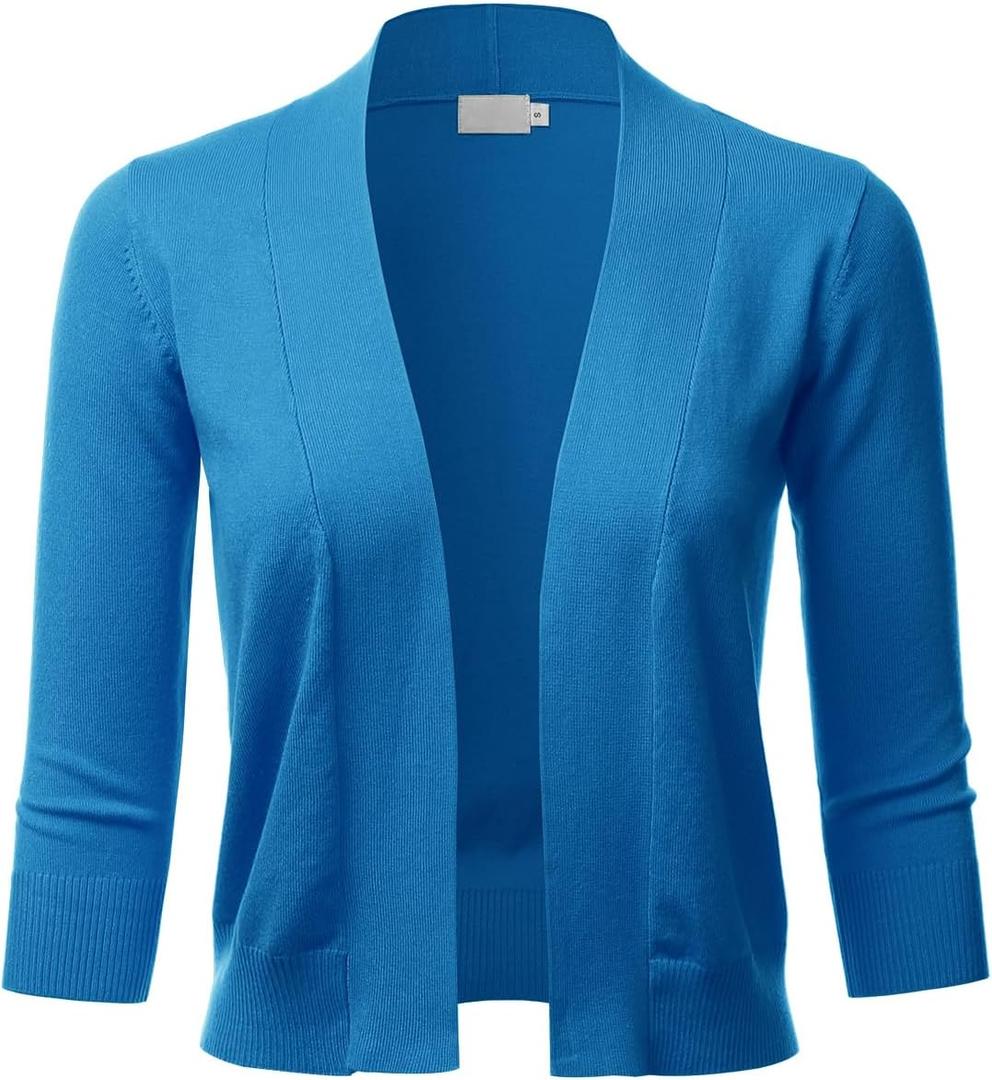LALABEE Women's Classic 3/4 Sleeve Open Front Cropped Bolero Cardigan Shrugs for Dresses (S) (Lbt002-cobaltblue)