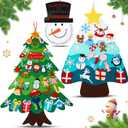 Realspring 2 Pack 3.3ft DIY Felt Christmas Tree with 56 Ornament and Snowman Advent Calendar 2025 Blue Felt Xmas Tree with Cutouts Decorate Wall Hanging Decoration for Christmas Crafts Winter Party