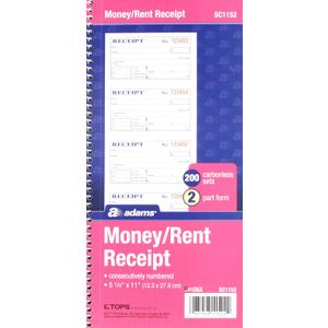 Adams SC1152PK Money Receipt Book,Spiral,2-Part,7-5/8-Inch x11-Inch (Pack of 5)