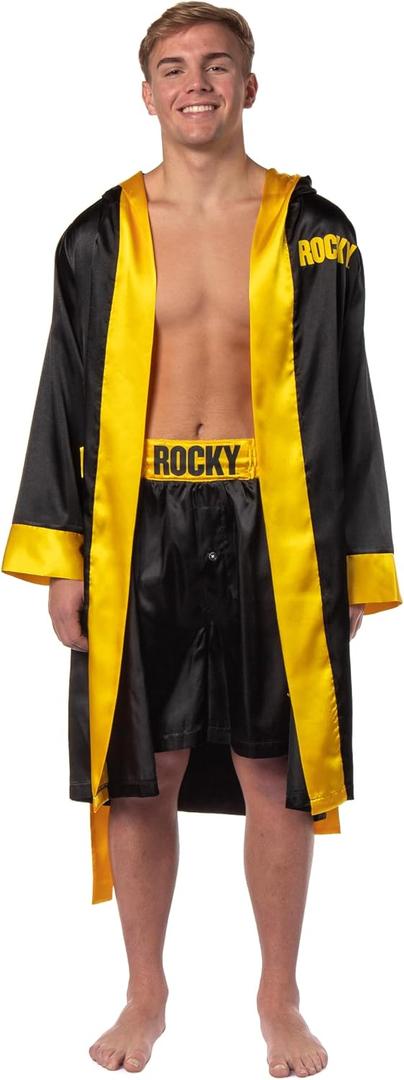 INTIMO Rocky Balboa Men's Film Movie Satin Robe and Short Set (Black, L)