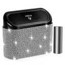 NBTEPEM Bling Car Garbage Can with Lid, Mini Auto Garbage Can with 30 Garbage Bags, Leakproof Automotive Garbage Container Bin, Bling Car Accessories Garbage Can for Women (Silver Diamond)