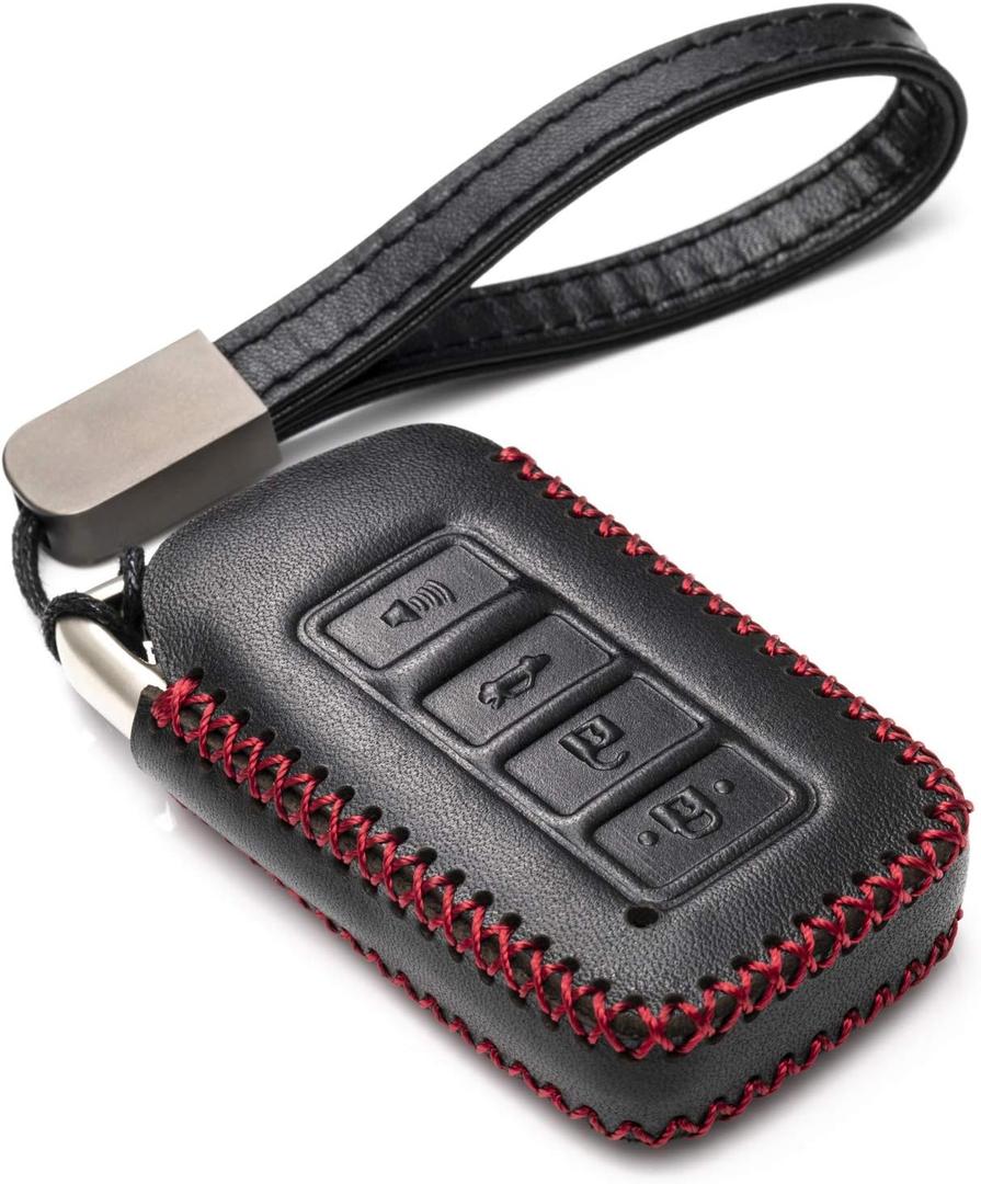 Vitodeco Genuine Leather Smart Key Fob Case Cover Protector Compatible for Lexus UX, NX, RX, GX, LX, is, ES, GS, LS (2014-2021) - 4-Button, Black/Red