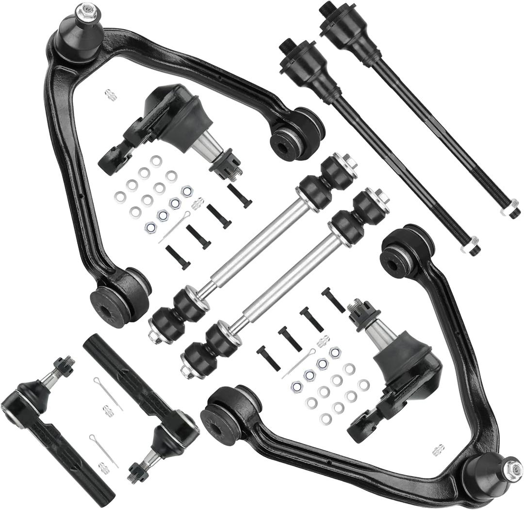 Front Upper Control Arms w/Ball Joints Sway Bars Tie Rods Suspension Kit for 1999-2006 Chevrolet Silverado 1500 GMC Sierra 1500 RWD (10pc Set)