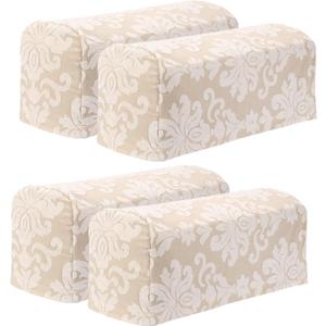 uxcell 4Pcs Stretch Armrest Covers, Polyester Vintage Jacquard Soft Couch Arm Slipcovers Anti-Slip Furniture Protector for Chairs Couch Sofa Recliner, Apricot