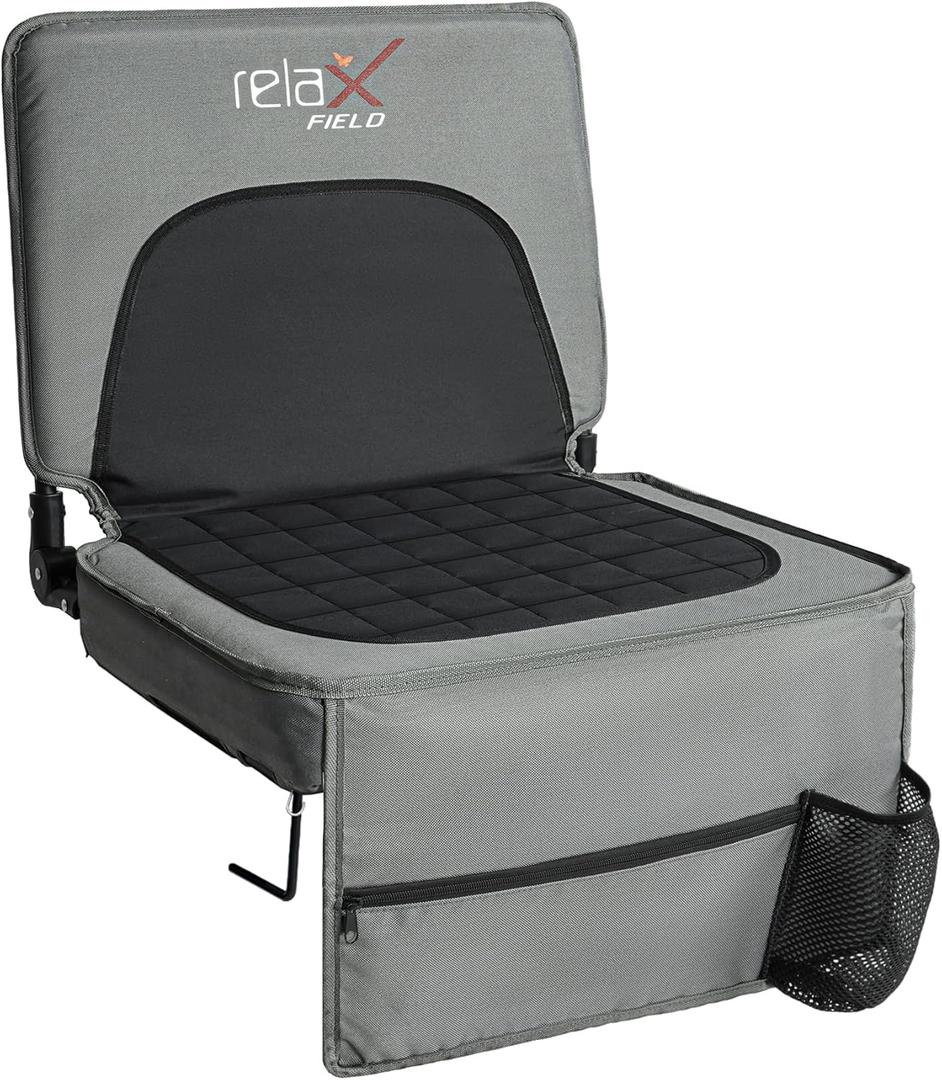 Stadium Seats with Back Support and Cushion, Folding Stadium Chair Includes Shoulder Strap and Cup Holder, Portable Bleacher Chairs for Sports Events (Grey)