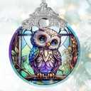 Jocidea Owl Stained Glass Suncatcher and Christmas Ornament - Holidays Decor for Owl Lovers