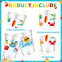 VDESFUEBY 50 Summer Pool Party Cups, 12 oz Hello Summer Party Decorations Disposable Clear Plastic Party Cups for Beach Ball Hawaiian Luau Holiday Party Drinkware Beverage Ice Cream