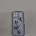 UEEBAI Wave Butterfly Case for iPhone 15 Case, Pretty Bling Star Butterfly for Women Cute Shiny Glitter Phone Cover for Girls Bling Clear Cover Curly Shockproof Girly Shell - Blue