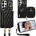 Keallce Case for Samsung Galaxy S25 Ultra 6.9'' Wallet Case,Crossbody Zipper Galaxy S25 Ultra Purse Wrist Strap Lanyard Handbag,RFID Blocking Card Slots,Flip Leather Cover for Samsung S25 Ultra,Black