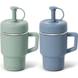 Fimibuke Toddler Tumbler with Handle & Straw, 15 OZ Spill Proof Sippy Cups for Kids Girl Boy, Leak Proof Stainless Steel Cups with Lid & Silicone Sleeve, BPA Free Dishwasher Safe Water Bottle, 2 Packs (EXP 12/31/36)