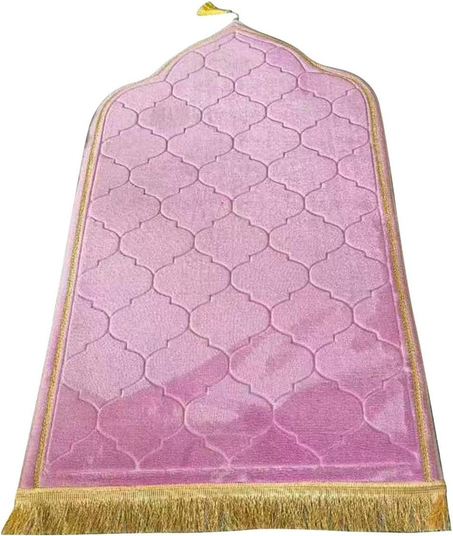 Muslim Prayer Mat, Thick Soft Velvet Muslim Rug, Portable Muslim Prayer Rug, Turkish Prayer Carpet ,Janamaz Sajada Carpet for Men and Women Plain Solid Prayer Mat Ramadan Eid Gift.- Dark Pink