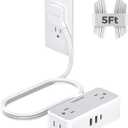 TESSAN Flat Plug Extension Cord 5 FT, Surge Protector Power Strip with 4 AC Outlets 1 USB C and 2 USB A Ports, 900 Joules Protection, Multiple Wall Outlet Extender Suitable for Office Dorm, Grey