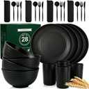 PYRMONT Dinnerware Set Wheat Straw Bowls and Plates Set Unbreakable Kitchen Dishes Service for 4 Microwave & Dishwasher Safe Plastic Dish Set for Camping,RV,Picnic-Black
