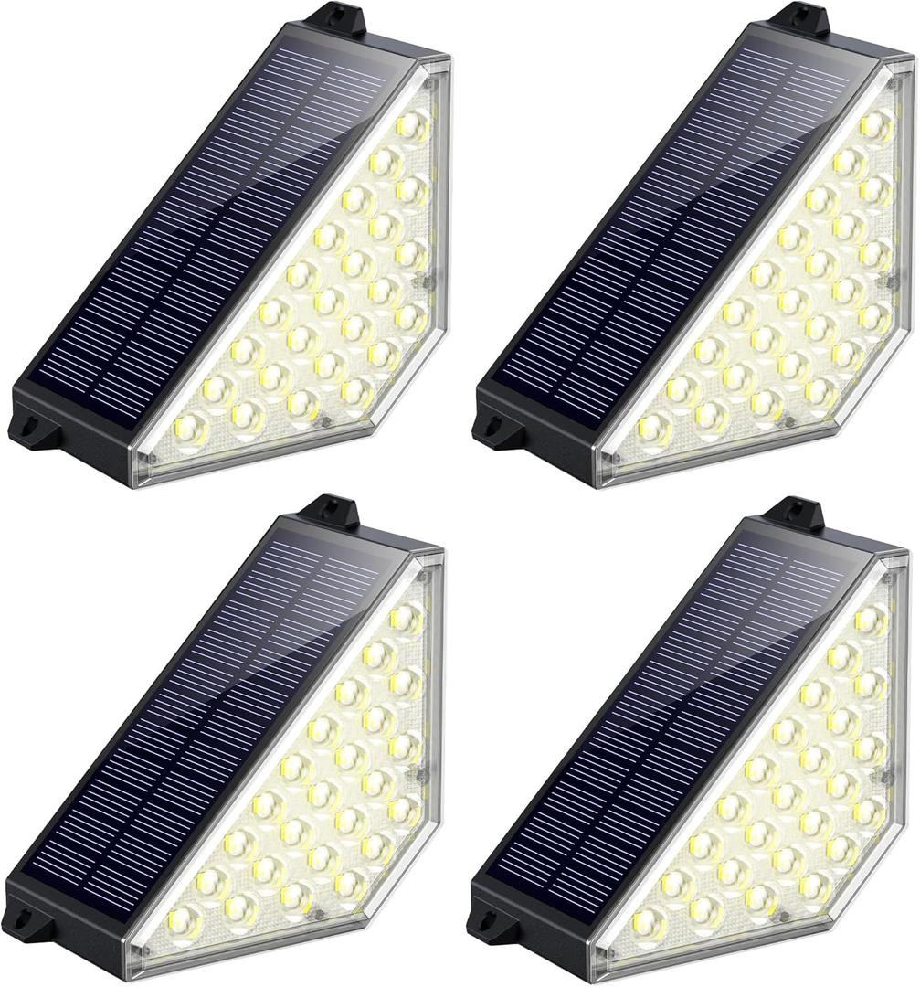 TECKNET Solar Step Lights for Outside, 2 Modes Brightness Adjustable, 24 LEDs Solar Stair Lights Outdoor, IP67 Waterproof Deck Light for Yard, Porch, Front Door, Patio, Garden