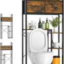 Luxspire Bathroom Over Toilet Storage, 5-Tier Over The Toilet Shelf with 2 Drawers & Adjustable Shelves, Freestanding Space Saver Above Toilet Storage for Bathroom, Brown + Black