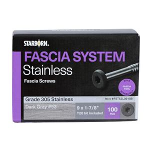 Deckfast Fascia Screws 9 x 1-7/8" Stainless Steel Fascia Screws - 100 Pieces Matches AZEK DECKING (#53 Dark Gray, Matches Azek Island Oak)