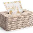 Rattan Tissue Box Cover, Rectangular Wicker Tissue Box Holder, Decorative Woven Facial Tissue Holder for Bathroom, Kitchen, Living Room, Bedroom (Whitewash)