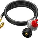 5FT High Pressure Propane Regulator Hose, 0~20PSI Adjustable Propane Tank Regulator, QCC1 & 3/8 Female, Fit for Turkey FryerFish FryerPropane BurnerFire Pit, Forge, and More (5 Feet, Rubber)