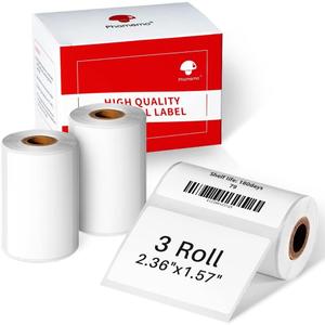 Phomemo 3 Roll 2.36"x 1.57" Thermal Sticker Label Paper 180 Labels/Roll Compatible with M220, M250, M260,M200, M221 Printer, Strong Permanent Adhesive, for Customer Mailer, Address, Business Letter (White)