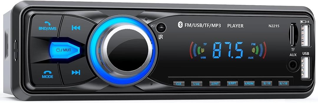 Car Radio Bluetooth, Wistrue Single DIN Car Stereo Audio with Bluetooth Hands-Free FM Radio with 2 USB/AUX/SD/MP3 Player(No CD DVD Player)