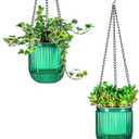 Josteve 4.5 Inch 2 Pcs Self Watering Hanging Planter Indoor Plant Pots Drainage Holes, Outdoor Small Hanging Planters Flower Pot Basket, Visible Water Level, Plant Hanger Home Decor, Gardening (Emerald)