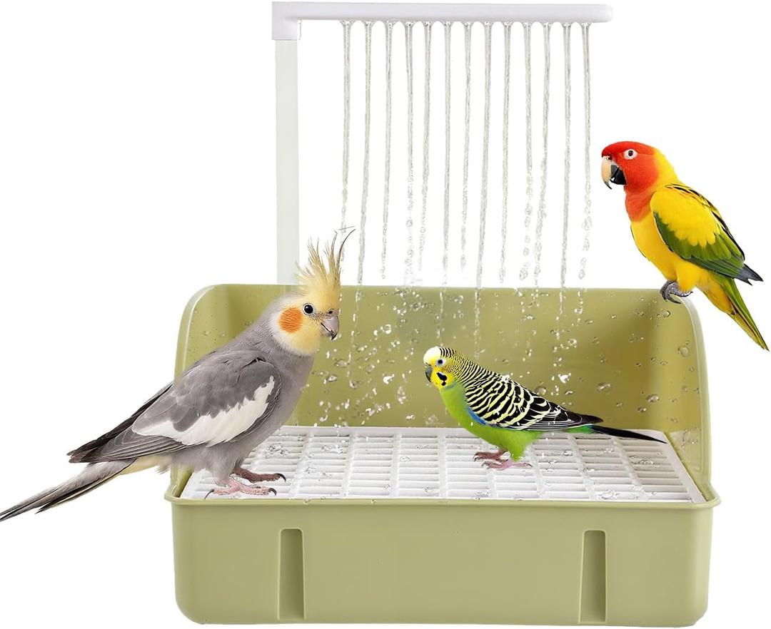 Bird Bath, Automatic Parrot Shower Bath with Pump, Birds Shower Bathtub with Running Water, Birdcage, Medium Birds Parakeet Budgies Cockatiels Conures Finches, Lovebird (Green Rectangle)