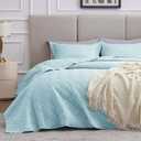 Love's cabin King Size Quilt Set Light Blue Bedspreads - Soft Bed Summer Lightweight Bedspread Comforter - Modern Style Wave Pattern Coverlet for All Season - 3 Pieces (1 Quilt, 2 Pillow Shams)