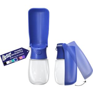 WePet Foldable Portable Dog Water Bottle Puppy Water Dispenser with Drinking Feeder, 12 OZ, High-Temperature Resistant Leak Proof for Pets Outdoor Walking, Hiking, Travel, Food Grade Plastic BPA Free (#06 Navy Blue)