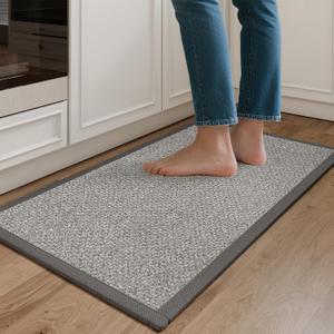 YDKGL Kitchen Mats for Floor, Rubber Backing Kitchen Rugs Non Slip Washable, Super Absorbent Jute-Like Braid Kitchen Runner Rug Sink Mat Standing Mat, Easy to Clean, Gray 17"x30"