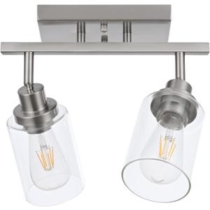 MELUCEE 2 Light Rotatable Track Lighting Kit Spotlight Semi Flush Mount Ceiling Light, Brushed Nickel Bathroom Lights Wall Scone for Hallway Porch Foyer Bath Storage, Clear Glass Shade