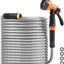 VEVOR Metal Garden Hose 200 ft, Heavy Duty Stainless Steel Water Hose with 10-Function Nozzle, No-Kink & Flexible Outdoor Garden Hose, Rust-Proof Lightweight Hose for Yard, RV, Car Wash