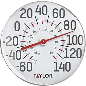Taylor Metal Wall Indoor Outdoor Thermometer, Wireless Thermometer with Easy to Read Large Numbers for Patio, Pool, and Indoor Areas, 12-inch, White
