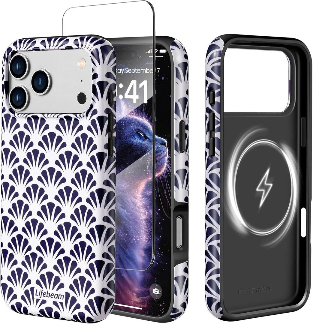 LifeBeam Fan Pattern Phone Case for iPhone 17 Pro Max Case 6.9" - Compatible with MagSafe [10ft Drop Tested] - Military Grade Protective Cover for Women