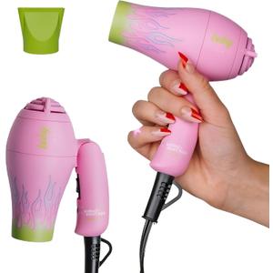 Travel Hair Dryer  Lightweight, Portable Dual Voltage Mini Blow Dryer for Women and Men with Foldable Handle, and Nozzle for Targeted Styling - Works on Short and Long Hair