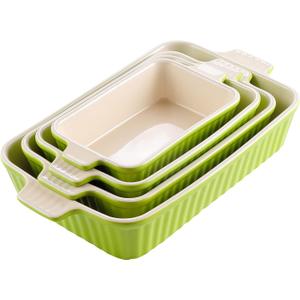 MALACASA Bakeware Set of 4, Porcelain Baking Pans Set for Oven, Casserole Dish, Ceramic Rectangular Baking Dish Lasagna Pans for Cooking Cake Kitchen, Green (9.4"/11.1"/12.2"/14.7"), Series BAKE.BAKE