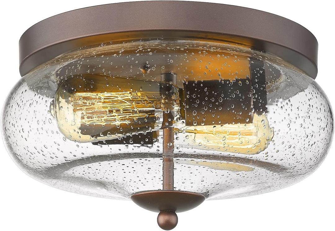 Darkaway Oil-Rubbed Bronze Ceiling Light Fixtures, Indoor Outdoor Flush Mount Ceiling Light with Seeded Glass Shade for Farmhouse Hallway Kitchen Bedroom Porch Living Dining Room (11inch)