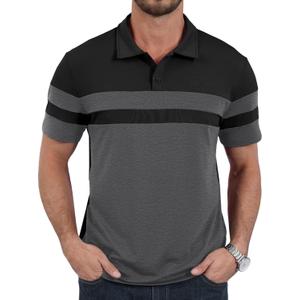 Mens Polo Shirts Short Sleeve Color Block T Shirt Summer Lightweight Casual Golf Shirts (Black, M)