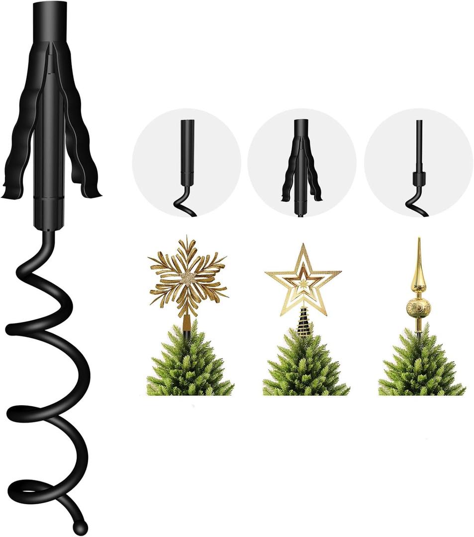 Christmas Tree Topper Holder  Universal Twist-On Stabilizer with Adjustable Attachment for Tree Top Decorations, Fits Most Tree Bases (Black)
