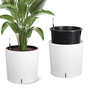 Set of 2 Tall Planters for Outdoor Plants, 20" Large Planter Pots with Drainage Holes & Water Level Monitor, Self-Watering Flower Pots for Patio, Porch, Garden, Front Door Decor, Indoor Outdoor