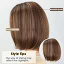 XIUFAXIRUSI XIUFAXIRUSI Short Brown Bob Wigs for Women Layered Straight Brown Mix Blonde Highlights Classic Short Hair Wig with Side Part Dark Root Natural Synthetic Wig